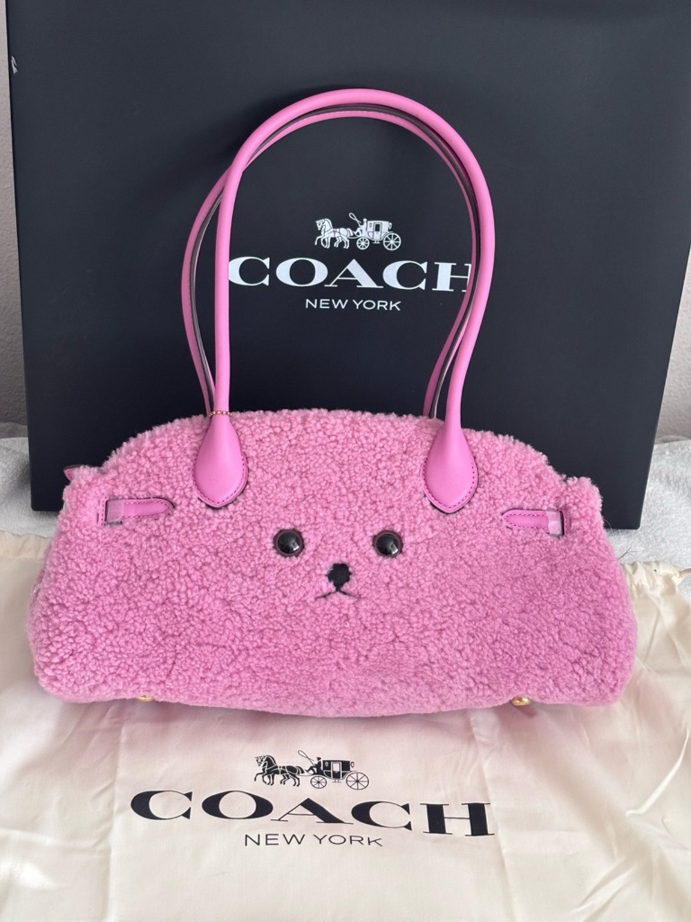 Coach x Brain Dead Pink Teddy Bear Shearling Tote Bag CEO06 Fuchsia NWT Rare